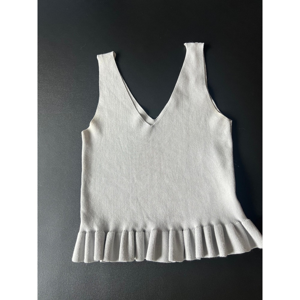 Padini Women Light Grey Knit V-Neck Ruffle Peplum Tank Top Size S (1021)